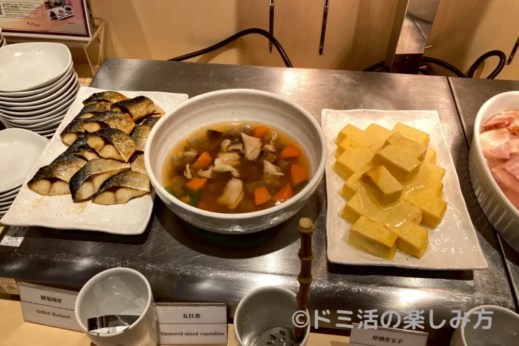 焼き物(鯖の塩焼き、五目煮、厚焼き玉子)