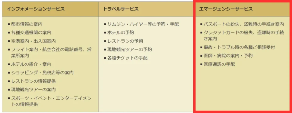 海外旅行中のJTB旅カードデスクの対応サービス一覧