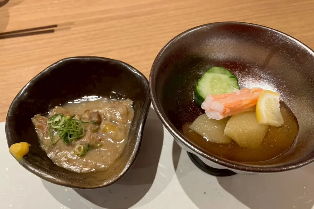 京都 梅小路 花伝抄の夕食の蟹と数の子の和え物