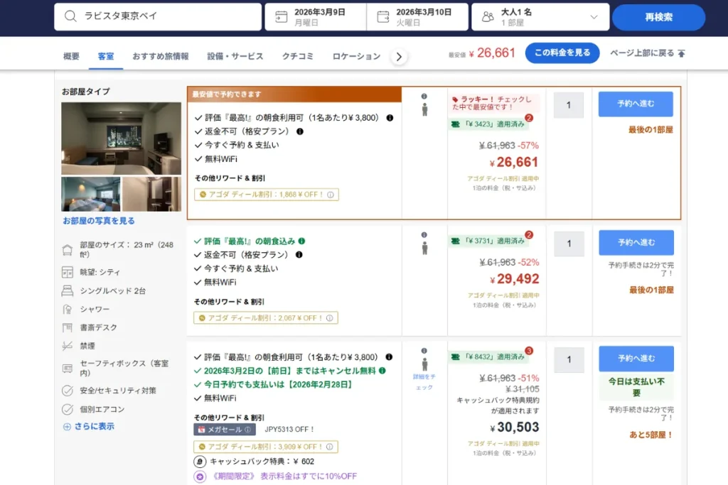 アゴダでの料金表示