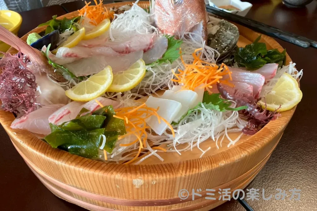 大海老の夕食で食べたお刺身盛り合わせ