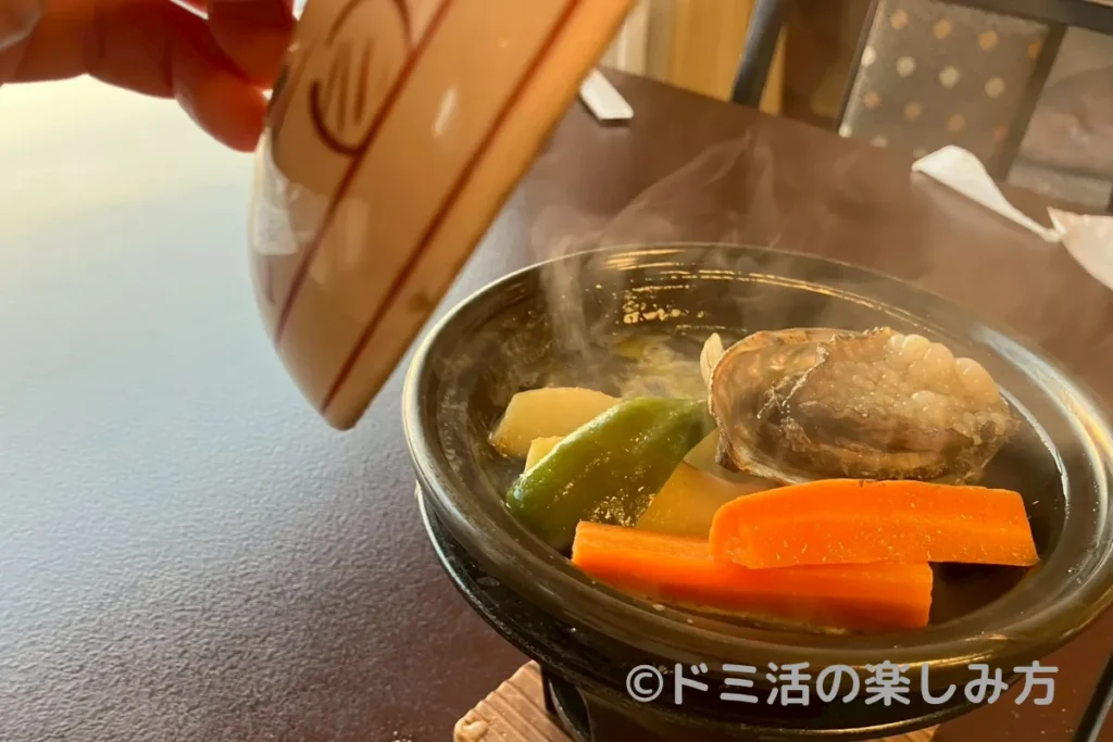 大海老の夕食で食べたあわびステーキ