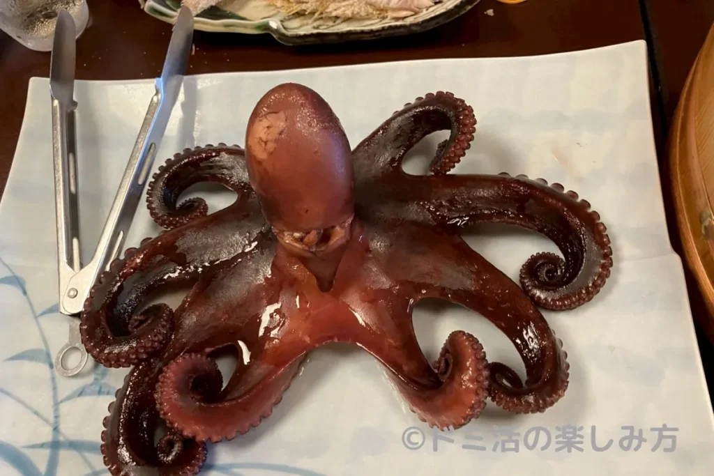 大海老の夕食で食べた茹でたこ