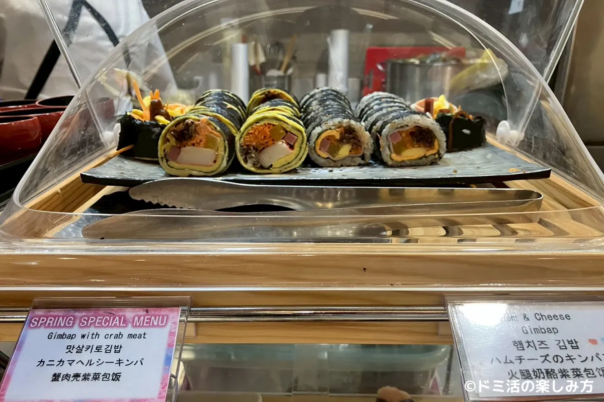 ドーミーインEXPRESSソウル仁寺洞の朝食バイキングで食べたキンパの写真