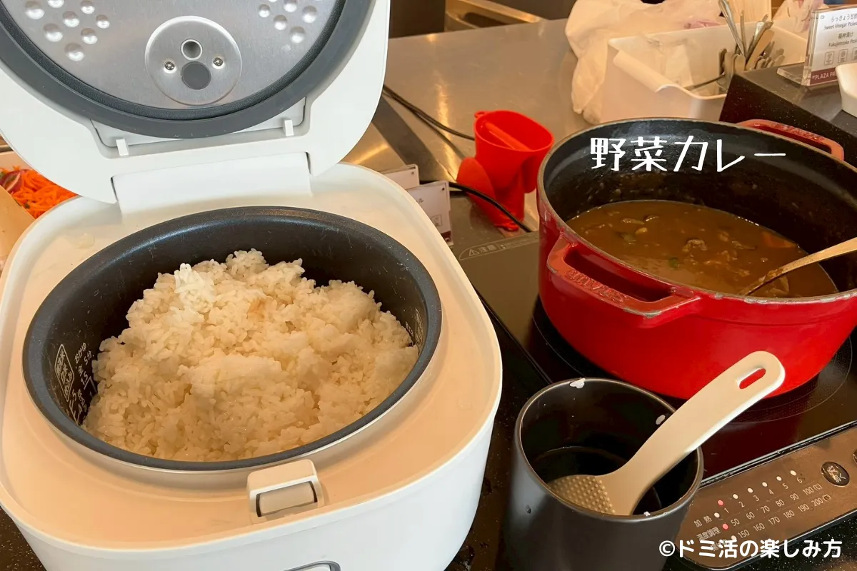 プラザプレミアムラウンジ名古屋のキッチンカウンターにある野菜カレーの写真