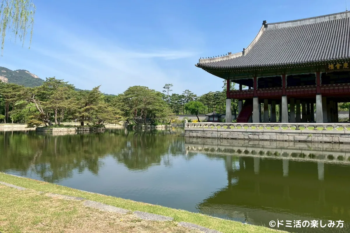仁寺洞の近くにある景福宮（キョンボックン）の庭園の写真