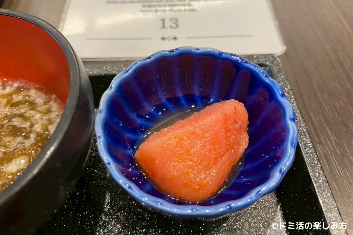 ドーミーインPREMIUM博多・キャナルシティ前の朝食バイキングのめんたいこの写真