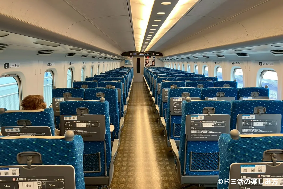 ぷらっとこだまで乗った新幹線こだま号の普通指定席の車内の写真